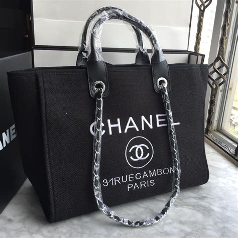 chanel tote bag canvas black|large zipped shopping bag Chanel.